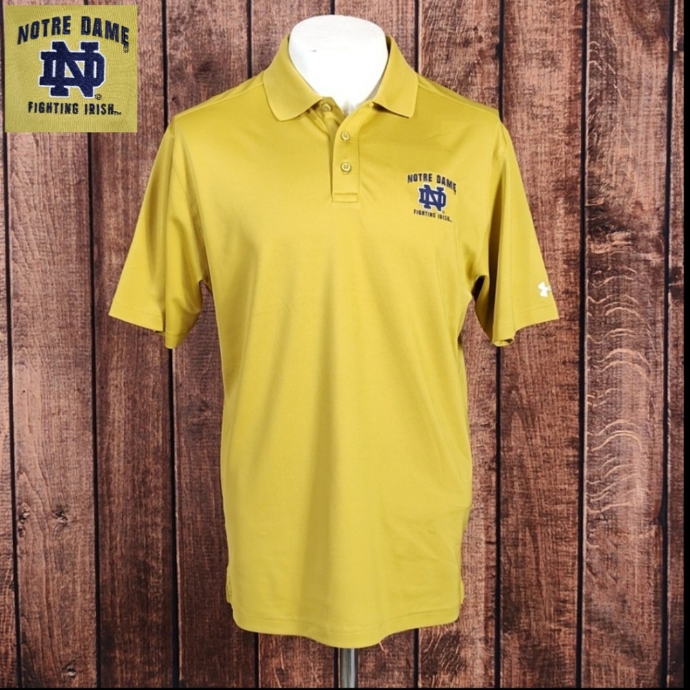 Rare Under Armour Gold Notre Dame College Football Fighting Irish Polo Like New